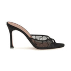 Black Cotton Stiletto Heel Sandals