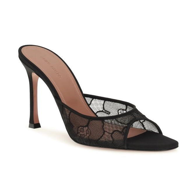 Black Cotton Stiletto Heel Sandals