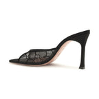 Black Cotton Stiletto Heel Sandals