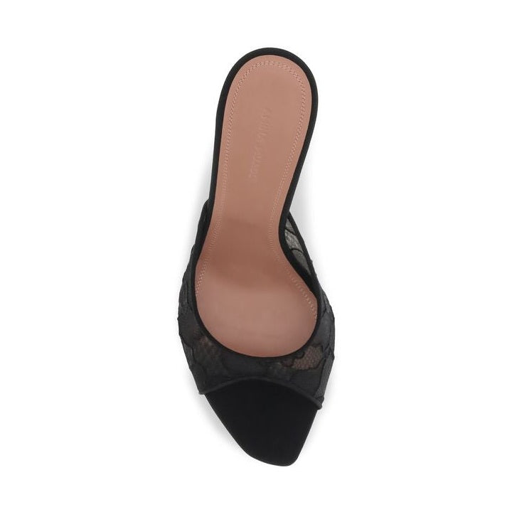 Black Cotton Stiletto Heel Sandals