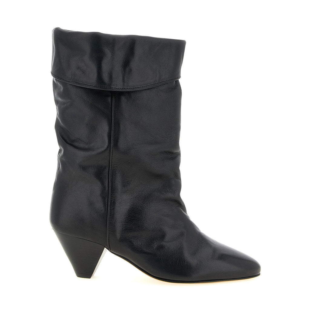 Black Cowhide Ankle Boots