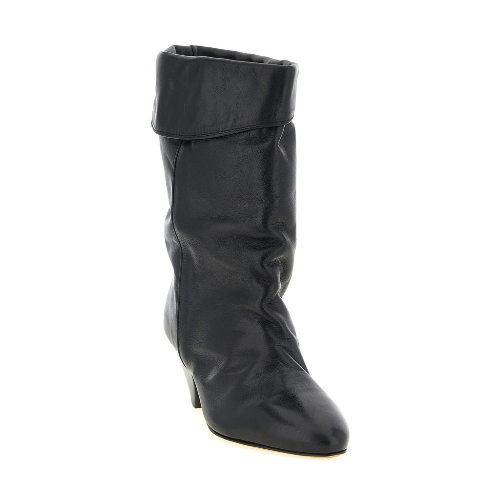 Black Cowhide Ankle Boots