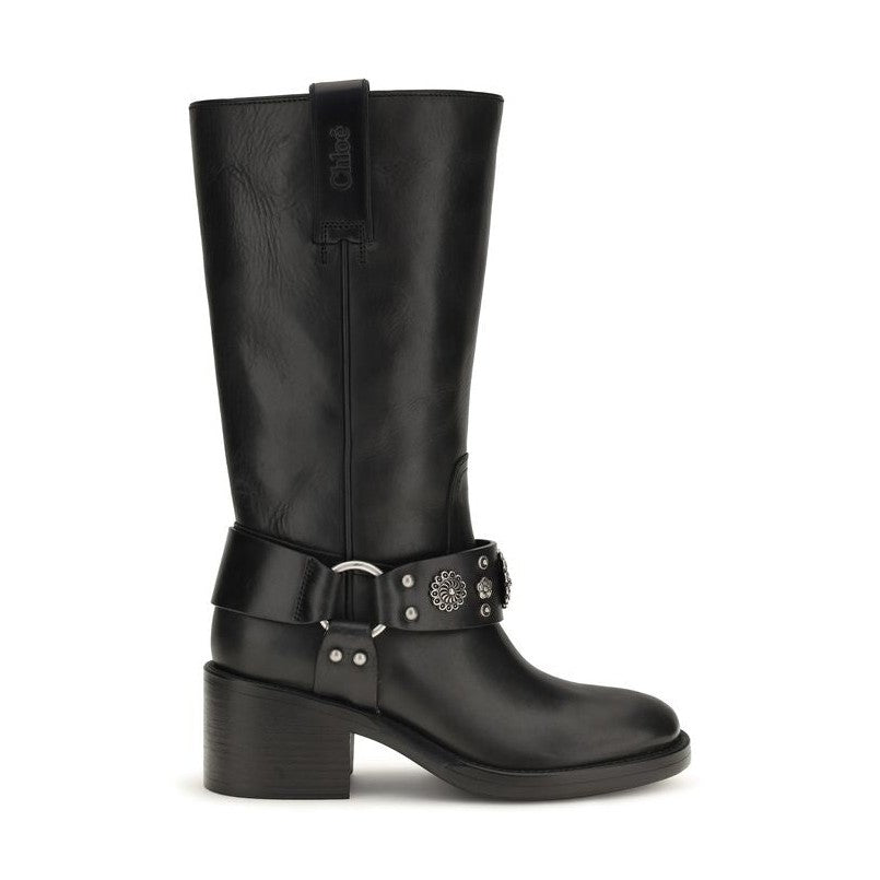 Black Calf Leather Bos Taurus Flat Boots