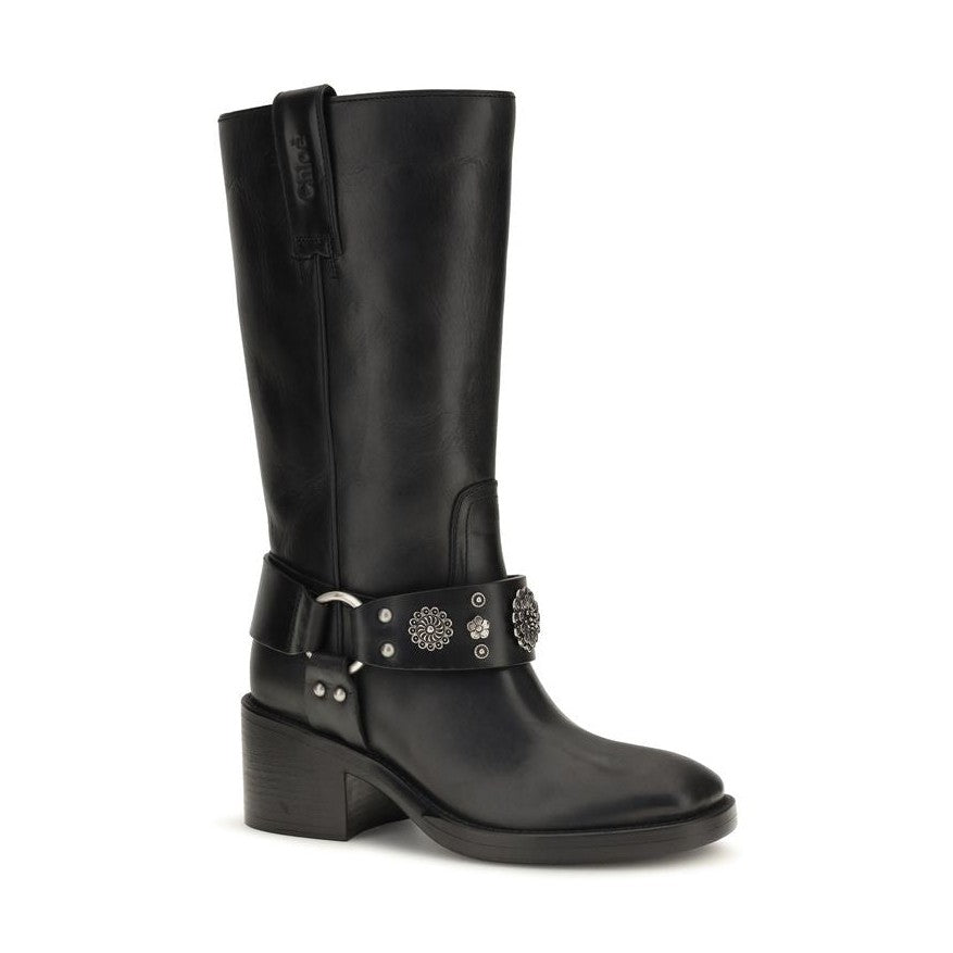 Black Calf Leather Bos Taurus Flat Boots