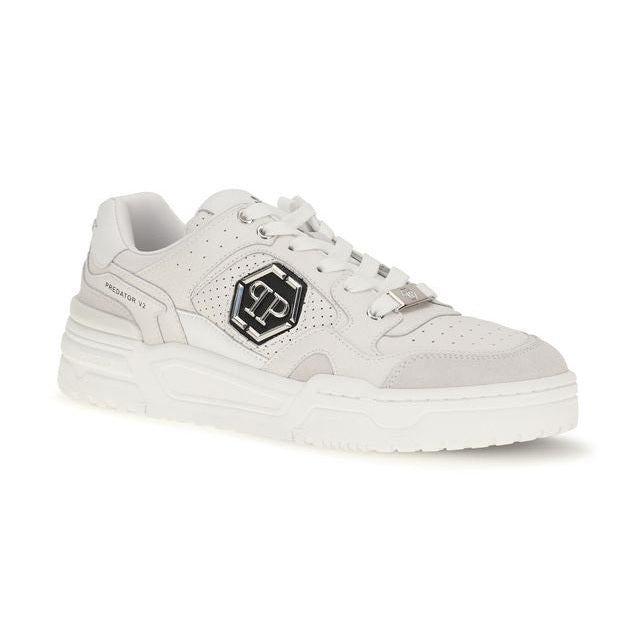 White Polyester Low Top Sneakers