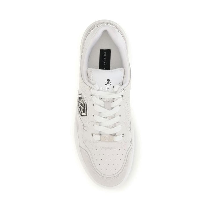 White Polyester Low Top Sneakers