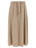 Beige Polyester Midi Skirt