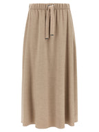 Beige Polyester Midi Skirt