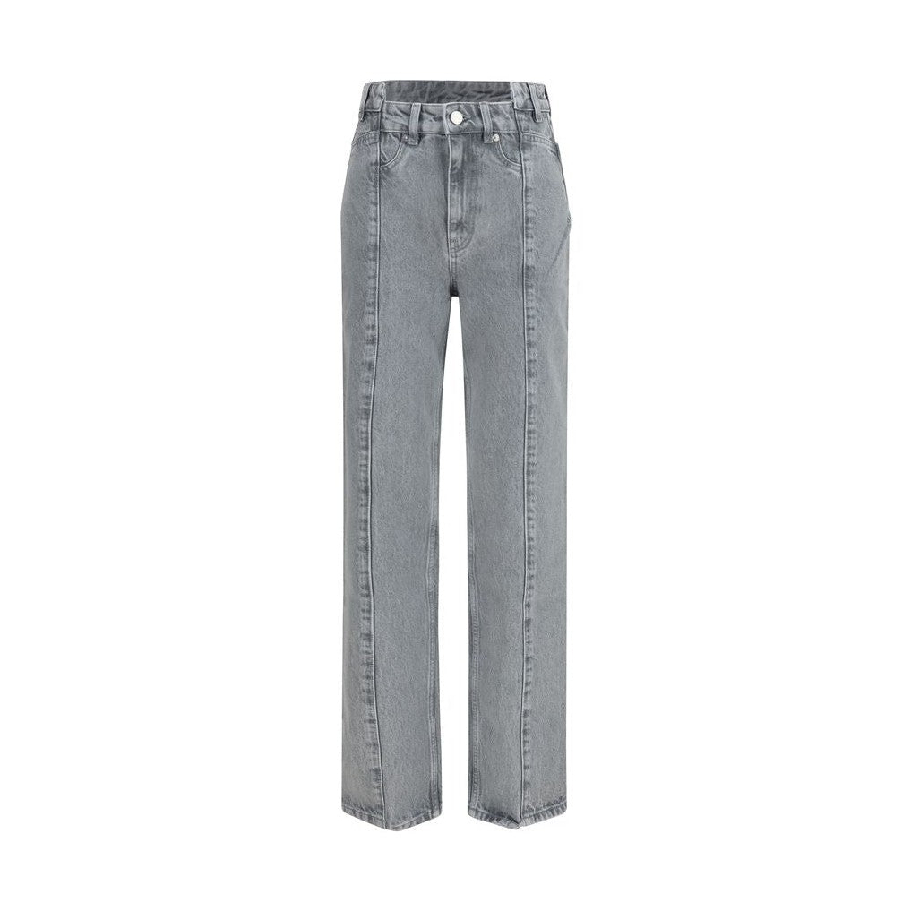 Gray Cotton Straight-Leg Jeans