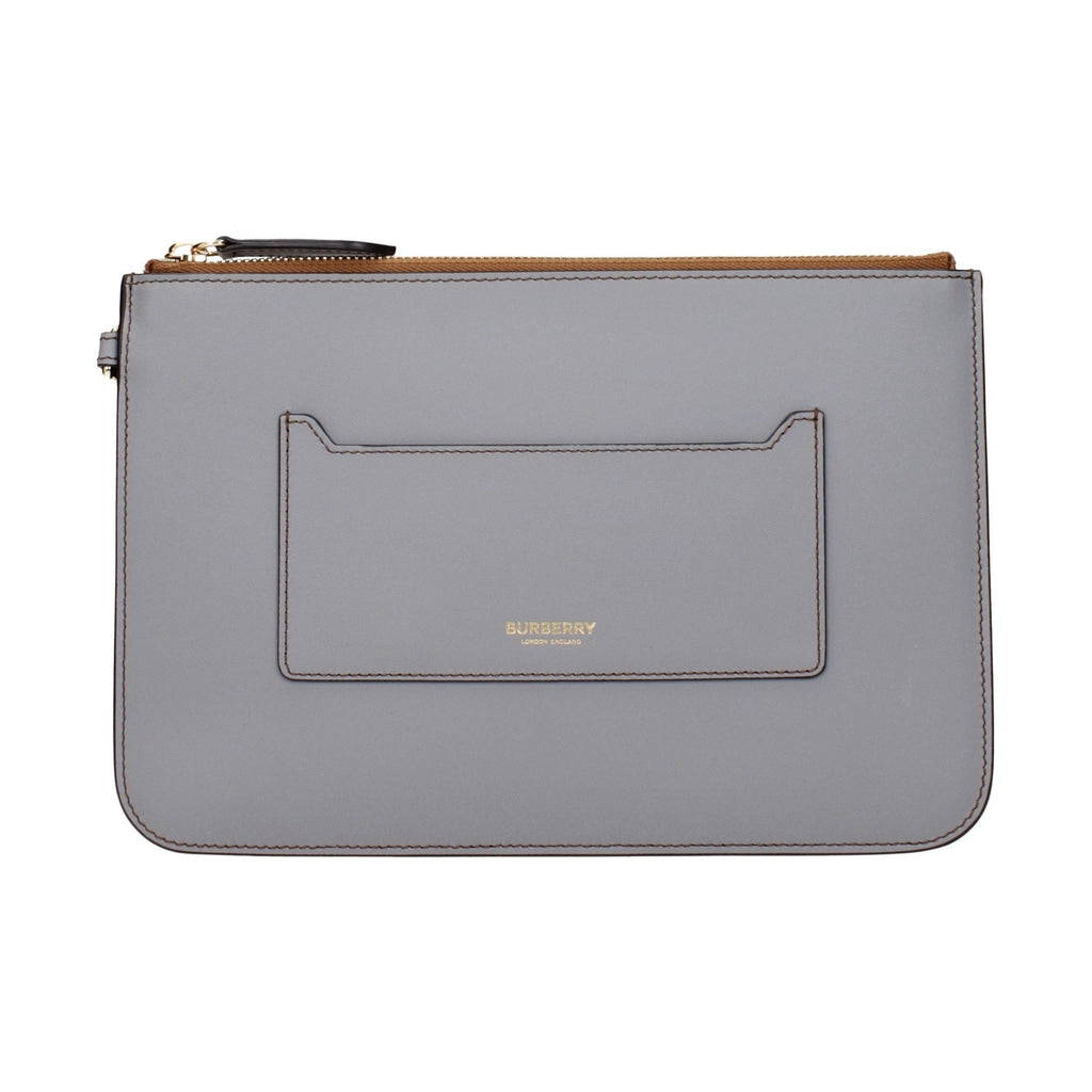 Gray Leather Clutch Bag