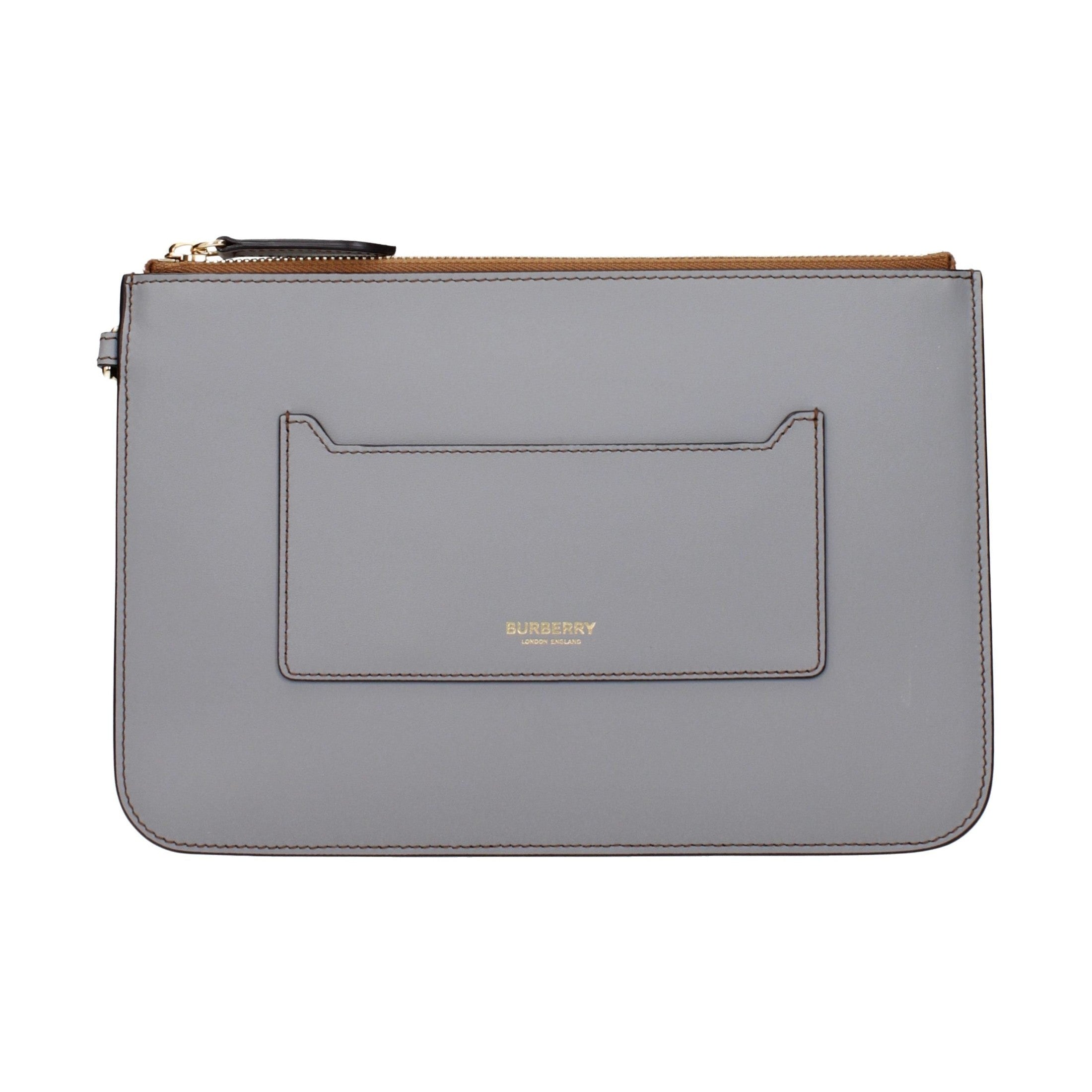 Gray Leather Clutch Bag
