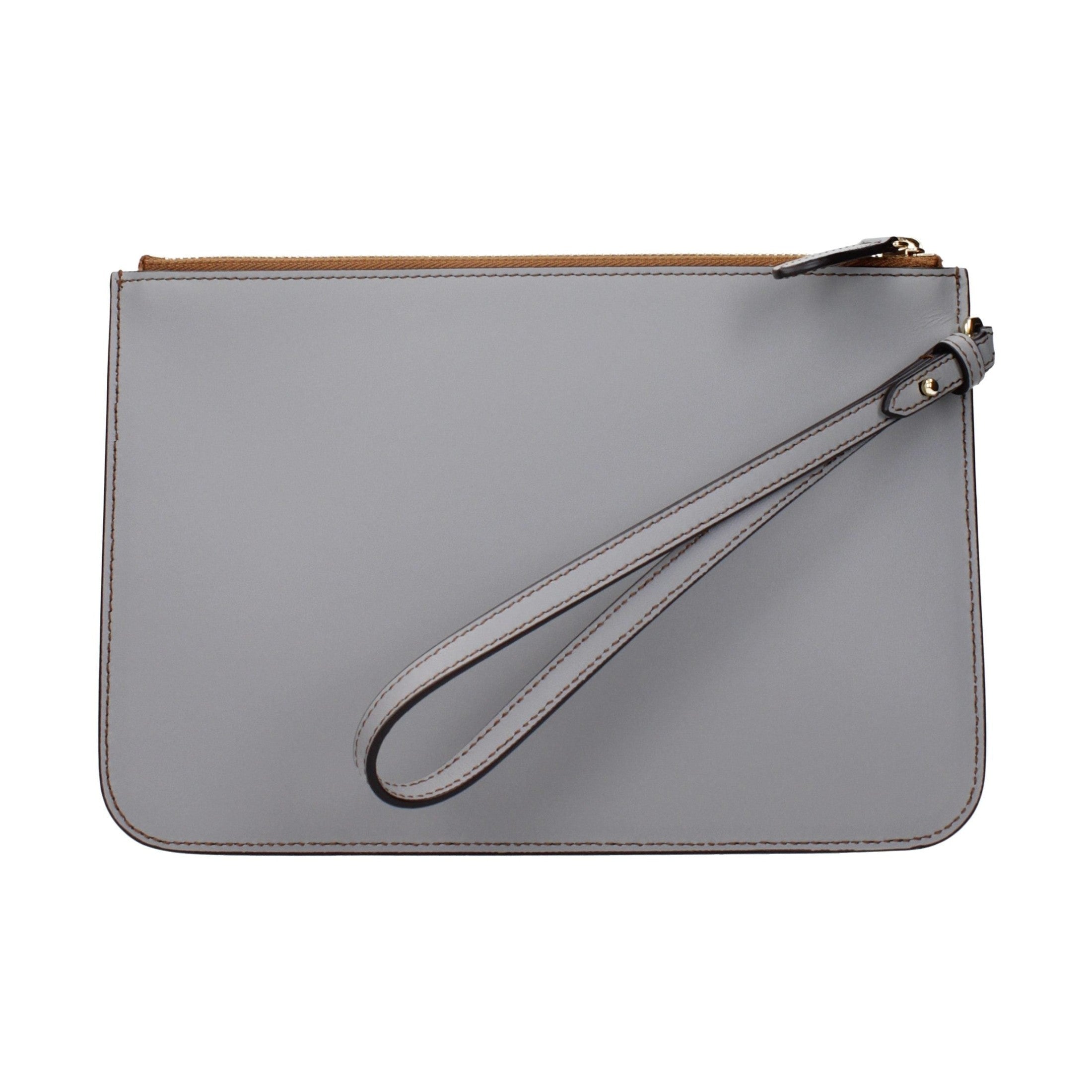 Gray Leather Clutch Bag