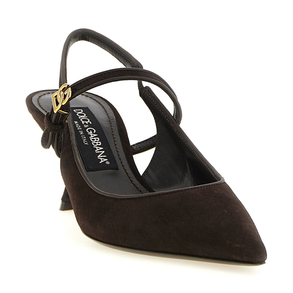 Brown Goatskin Mid Heel Pumps