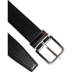 Black Calf Leather Classic Silver Buckle Belt