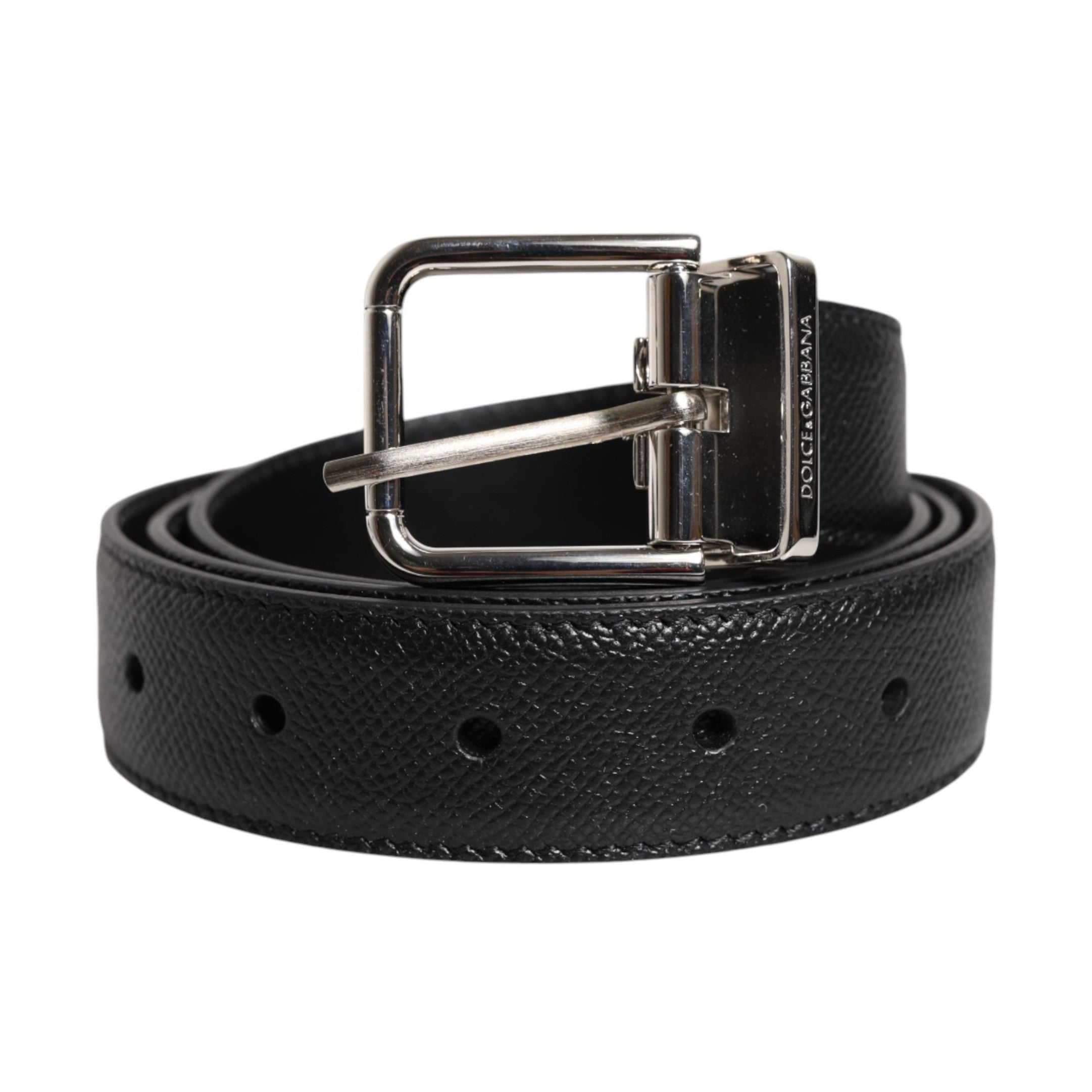 Black Calf Leather Classic Silver Buckle Belt