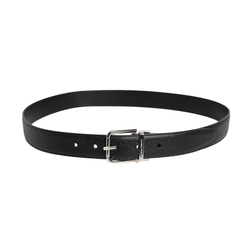 Black Calf Leather Classic Silver Buckle Belt