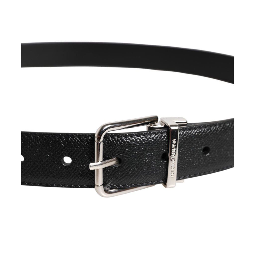 Black Calf Leather Classic Silver Buckle Belt