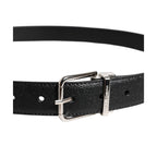 Black Calf Leather Classic Silver Buckle Belt