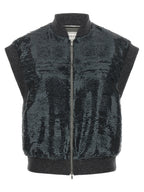 Gray Polyester Sleeveless Jacket