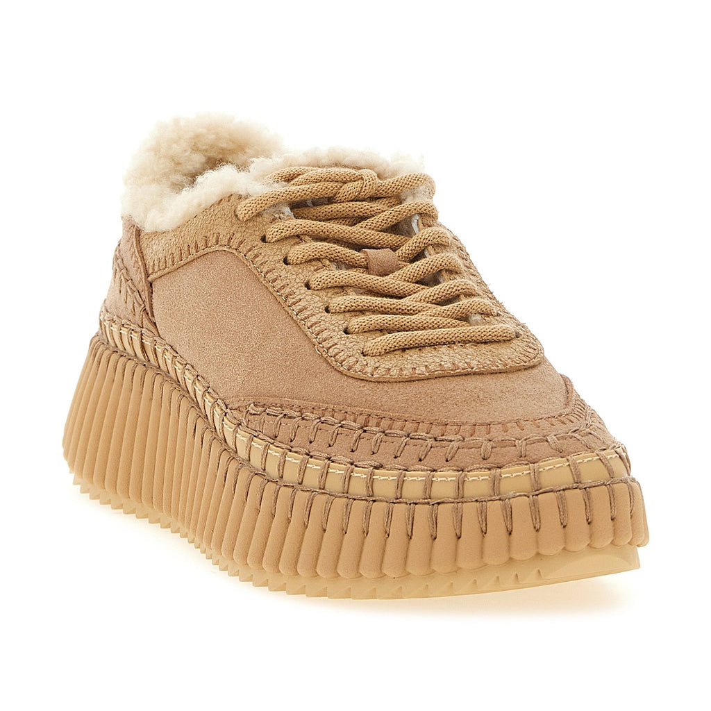 Beige Lambskin Chunky Sneakers