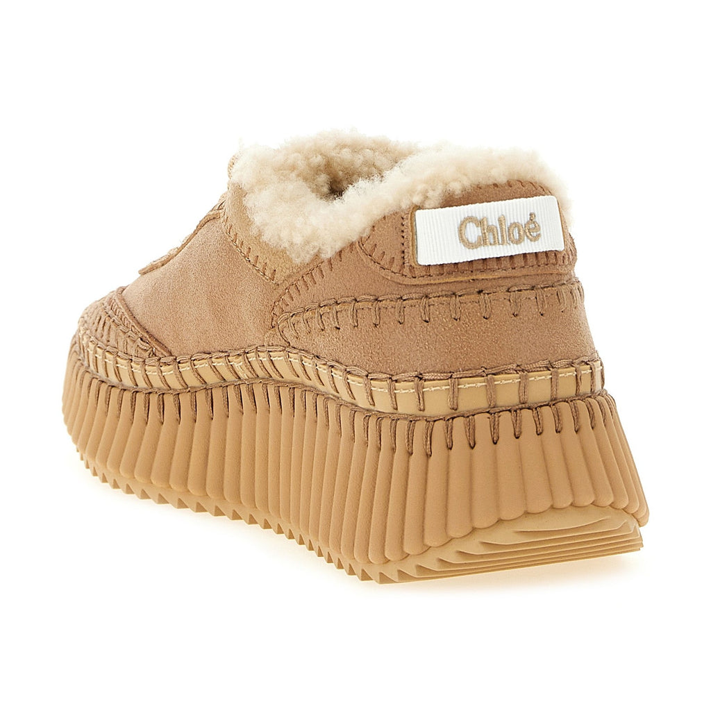 Beige Lambskin Chunky Sneakers