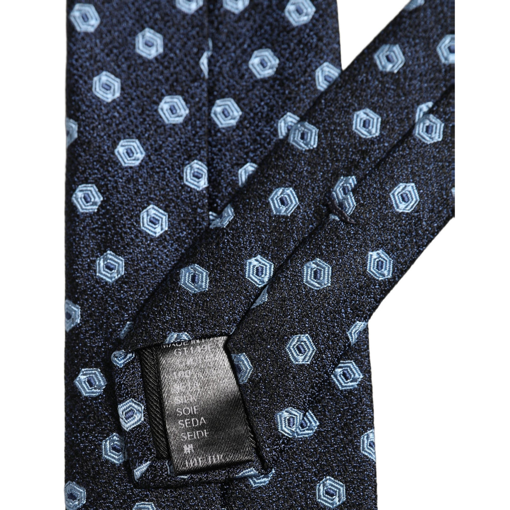 Men Blue Silk Geometric Adjustable Tied Necktie Tie