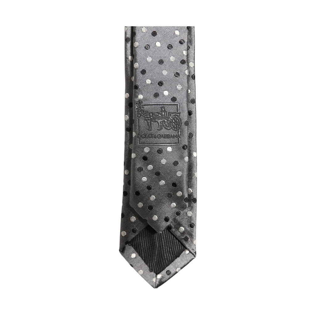 Men Gray Polka Dot Silk Adjustable Tied Necktie Tie