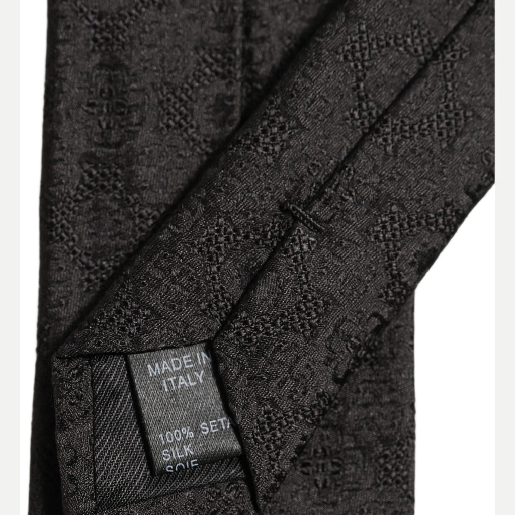 Men Black Silk Geometric Adjustable Tied Necktie Tie