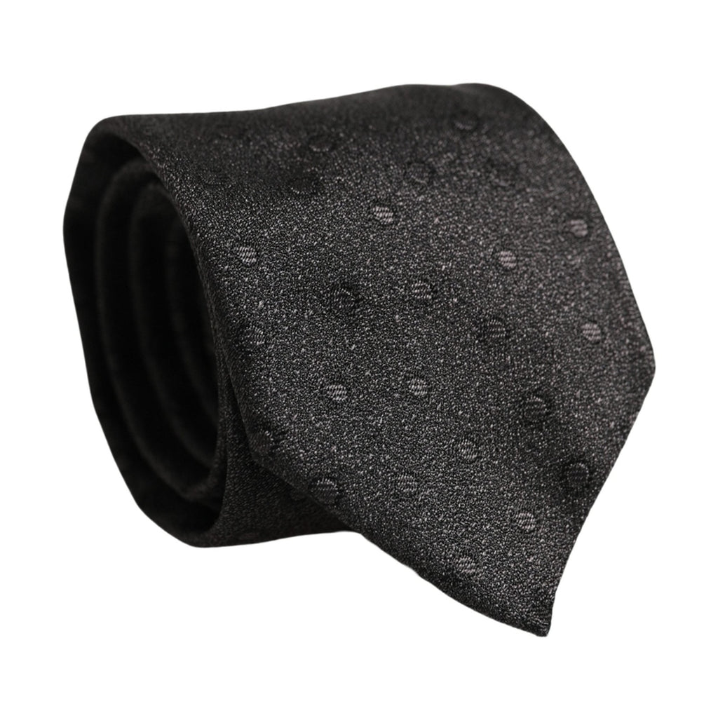 Men Black Polka Dot Silk Adjustable Tied Necktie Tie
