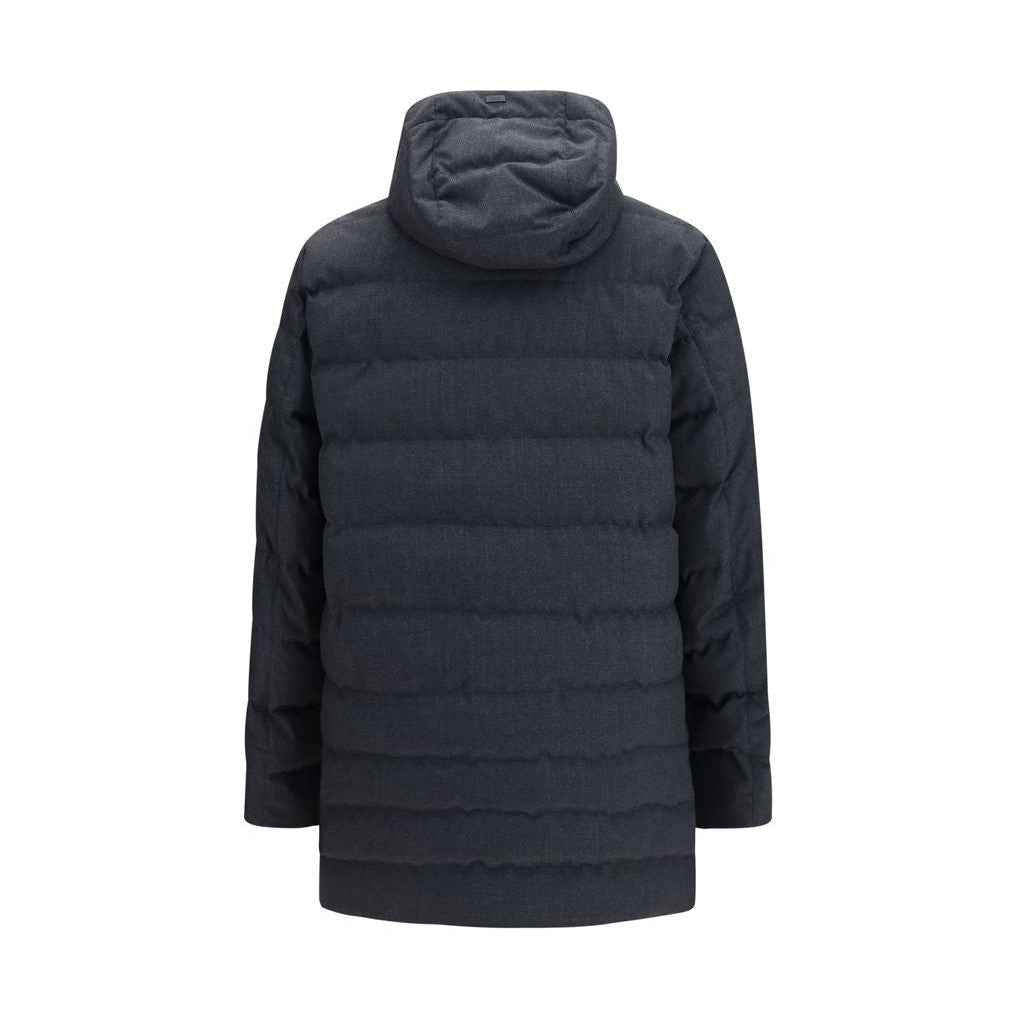 Gray Polyester Full-Length Jacket