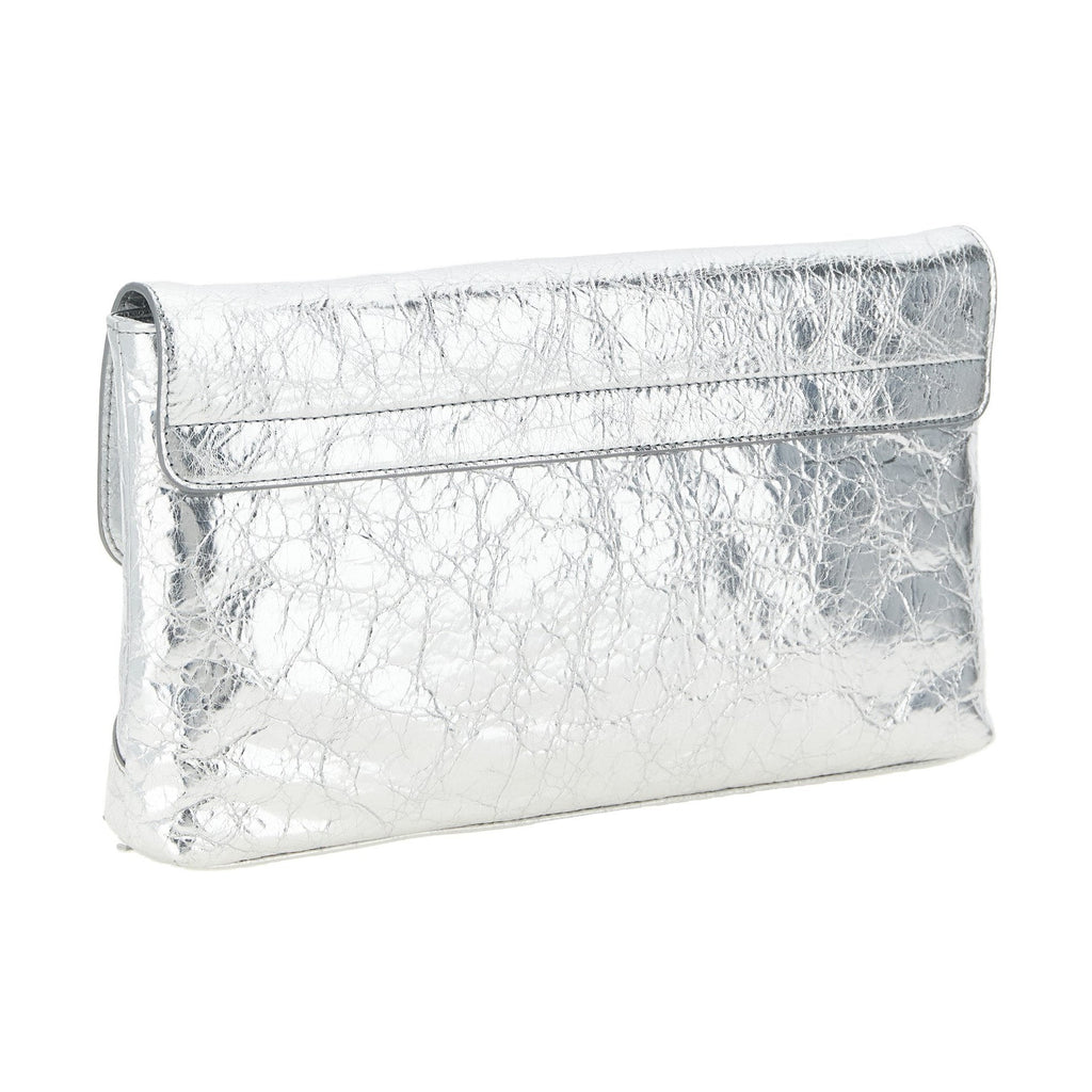 Silver Lamb Leather Clutch Bag