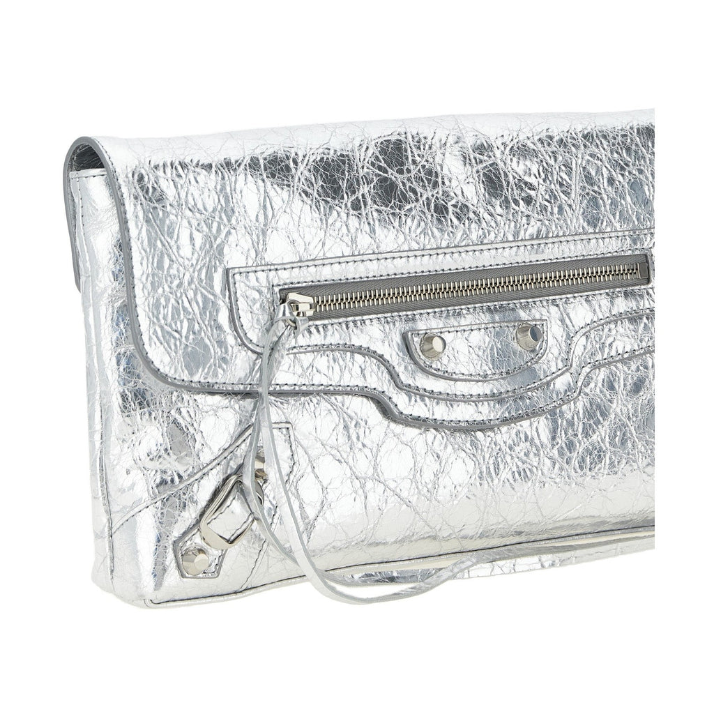 Silver Lamb Leather Clutch Bag