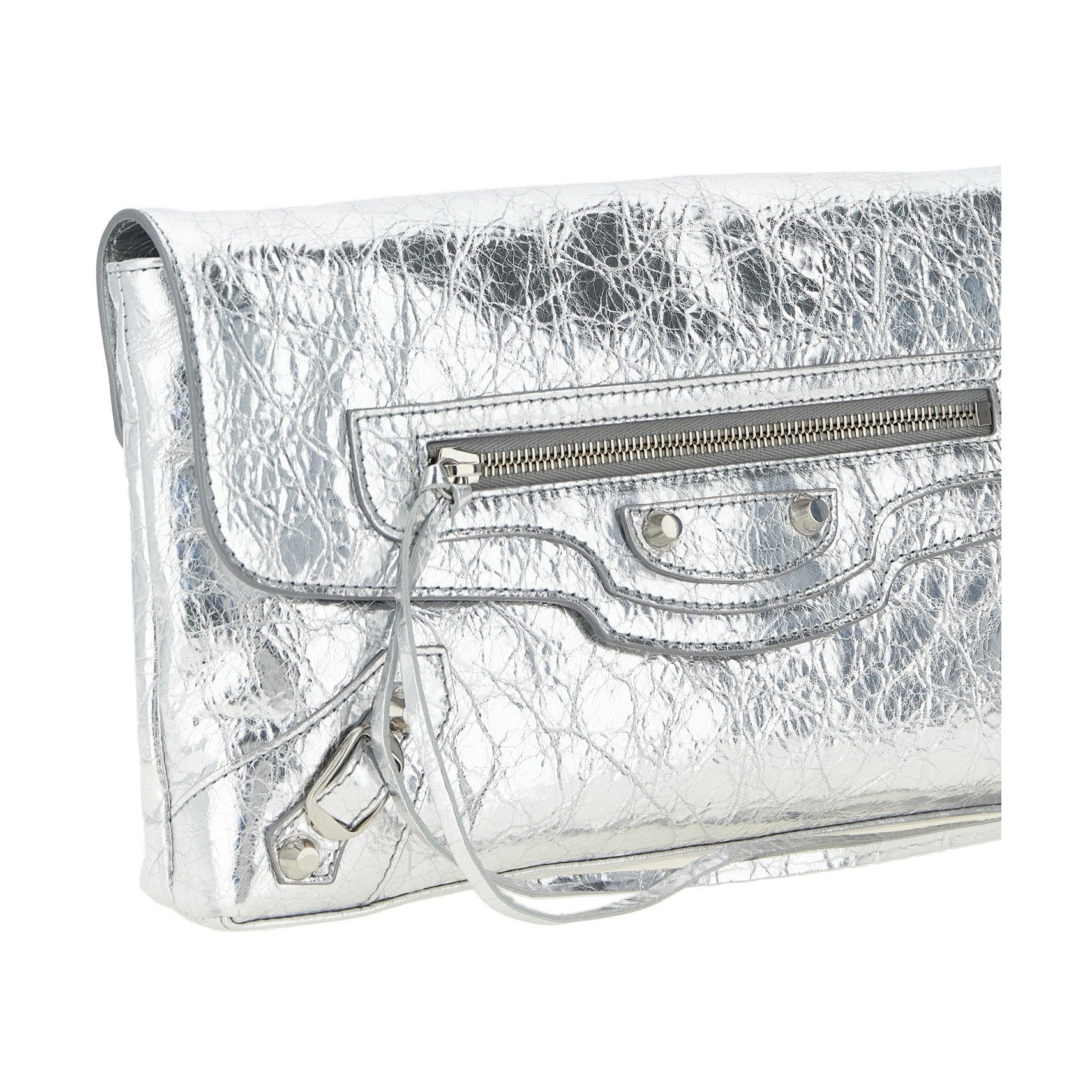 Silver Lamb Leather Clutch Bag