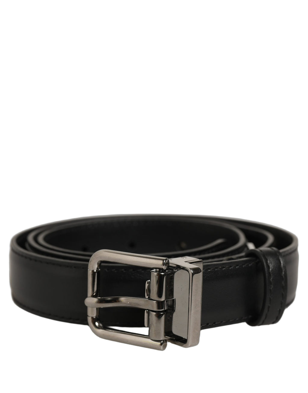 Black Leather Silver Tone Metal Buckle Belt