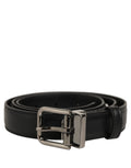 Black Leather Silver Tone Metal Buckle Belt