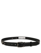 Black Leather Silver Tone Metal Buckle Belt