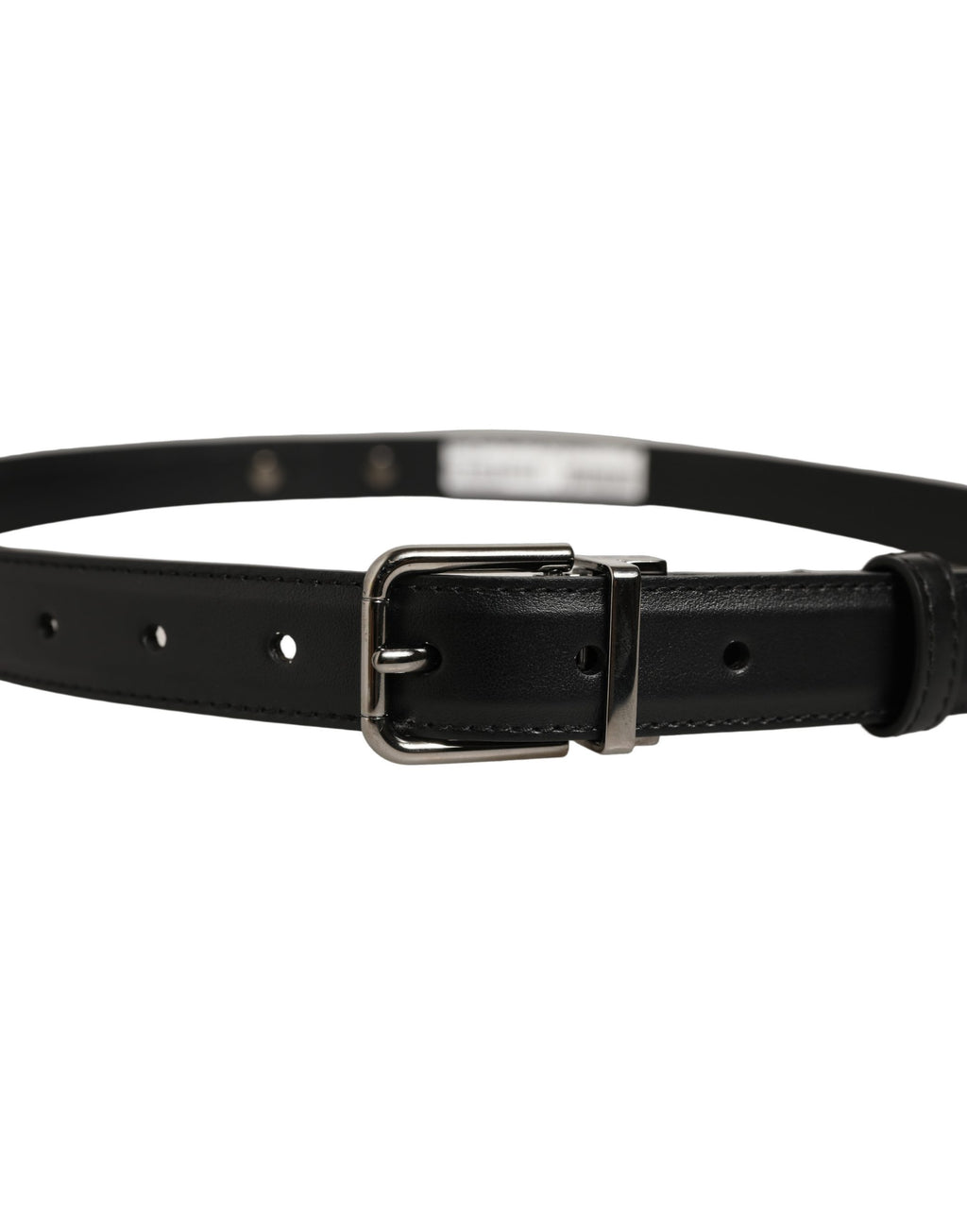 Black Leather Silver Tone Metal Buckle Belt