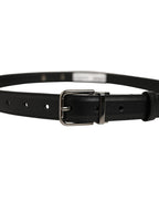 Black Leather Silver Tone Metal Buckle Belt