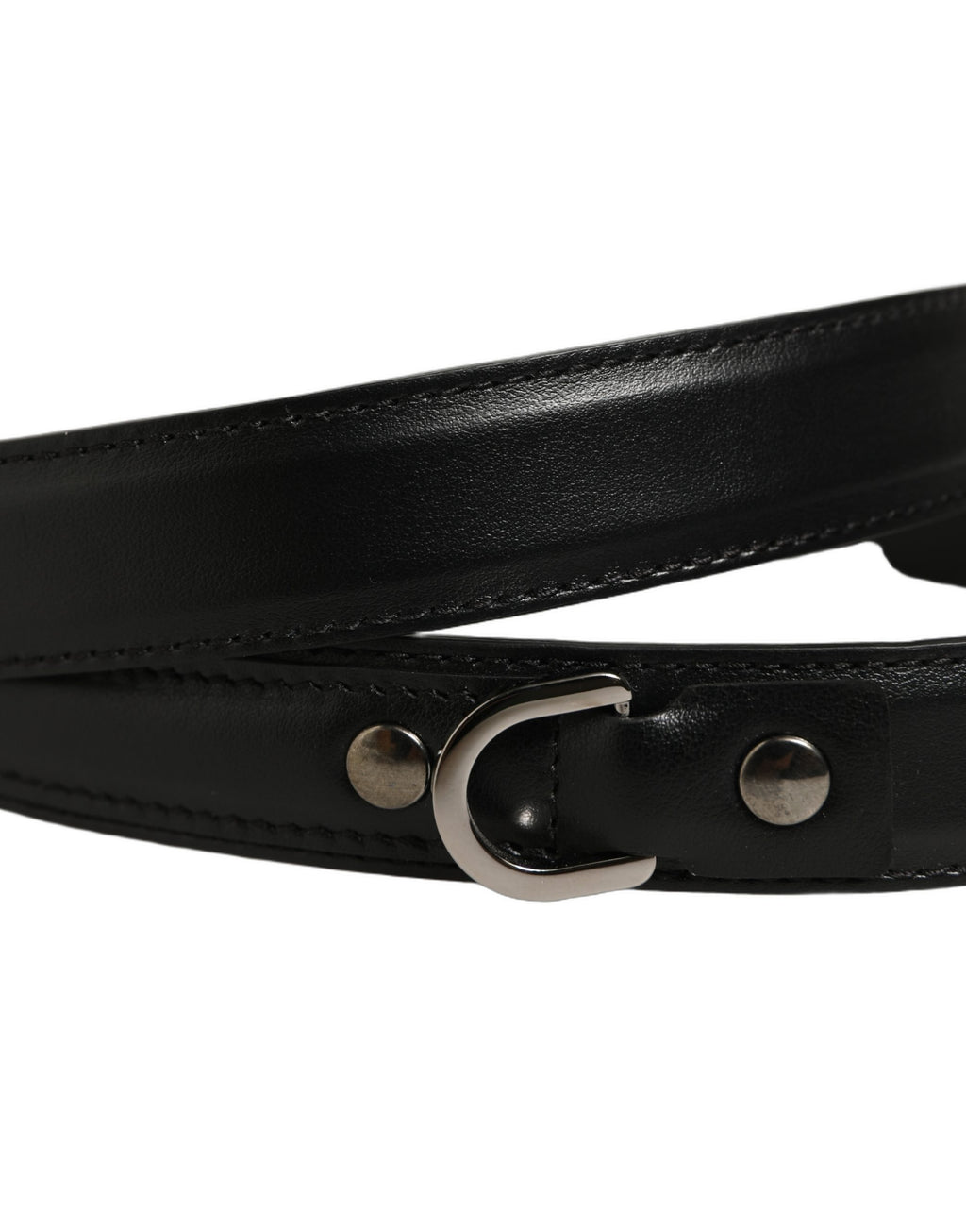 Black Leather Silver Tone Metal Buckle Belt