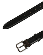 Black Leather Silver Tone Metal Buckle Belt