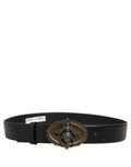 Black Leather Bee Accent Metal Buckle Belt