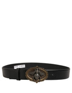 Black Leather Bee Accent Metal Buckle Belt