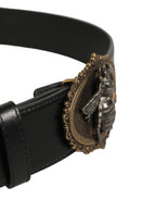 Black Leather Bee Accent Metal Buckle Belt