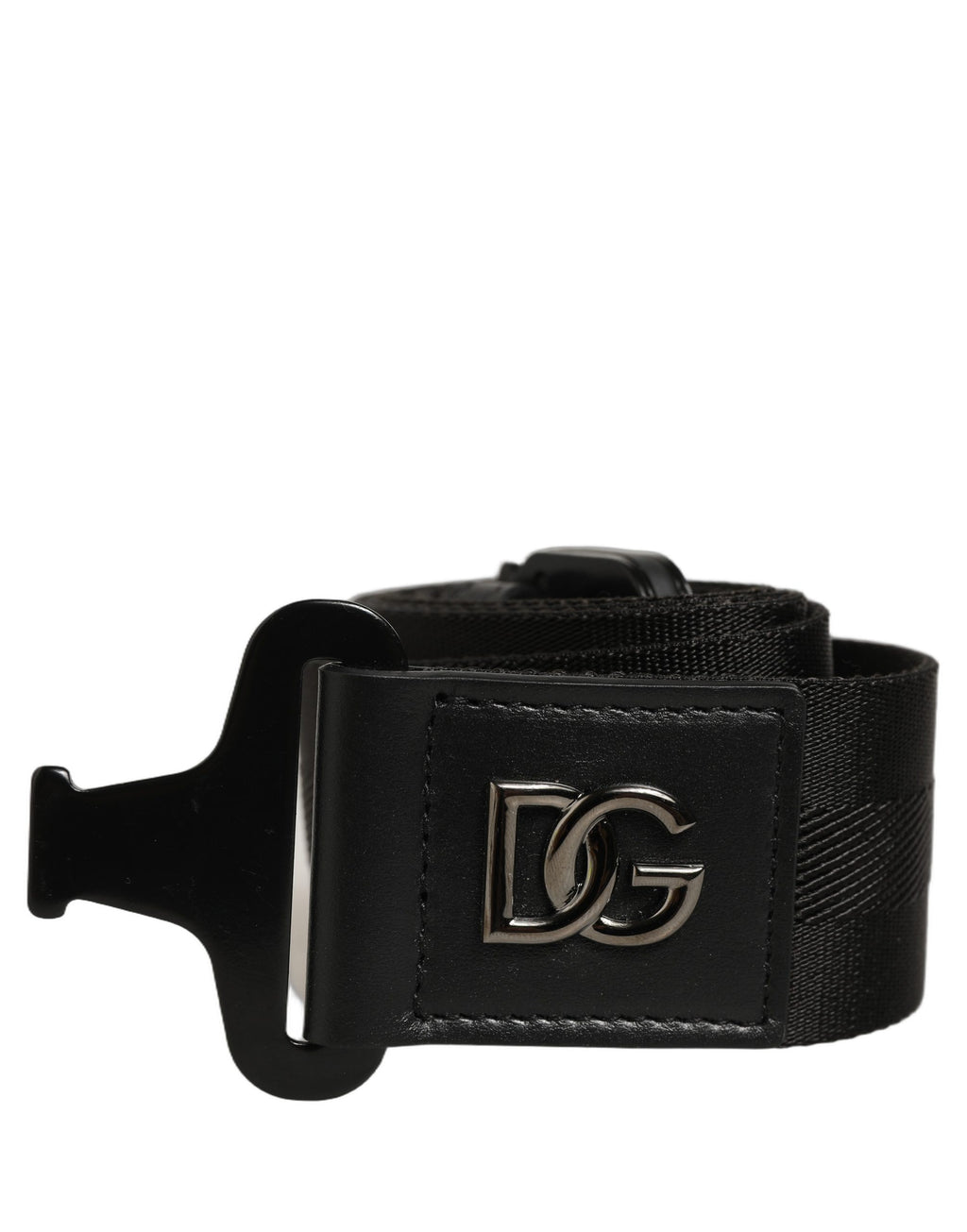 Men Black Fabric Strap Logo Metal Buckle Belt