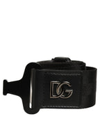 Men Black Fabric Strap Logo Metal Buckle Belt