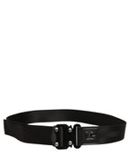 Men Black Fabric Strap Logo Metal Buckle Belt