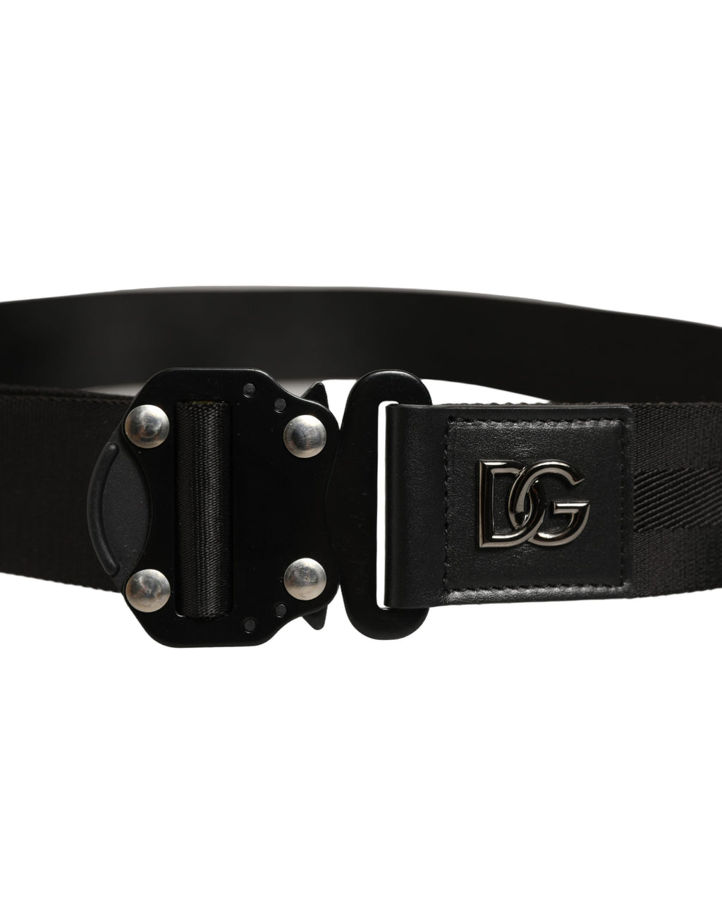 Men Black Fabric Strap Logo Metal Buckle Belt