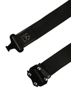 Men Black Fabric Strap Logo Metal Buckle Belt