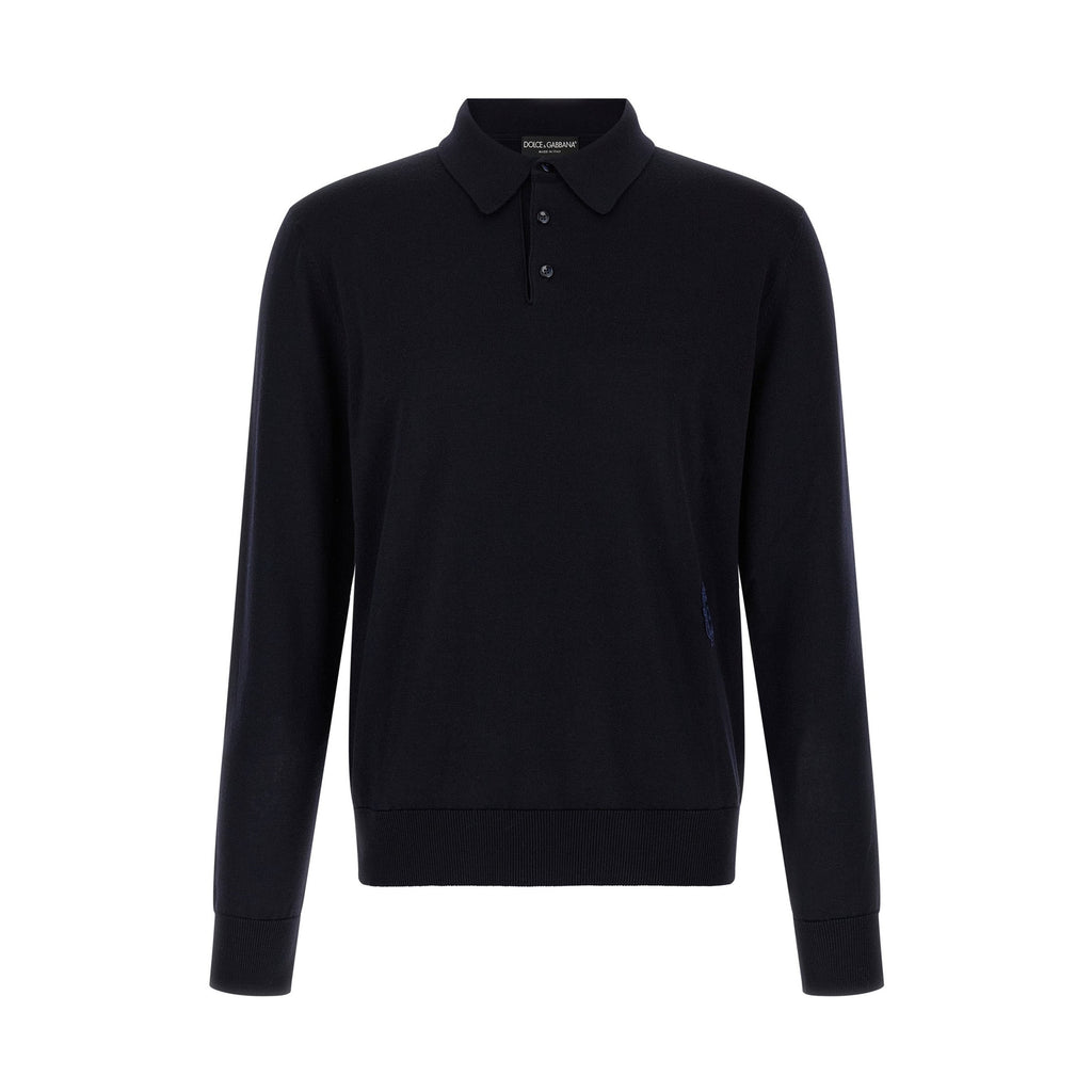 Blue Virgin Wool Polo Shirt