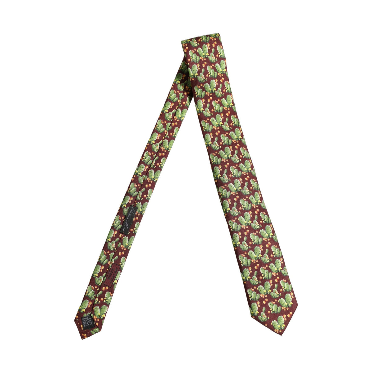 Maroon Silk Cactus Floral Adjustable Tied Men Necktie Tie